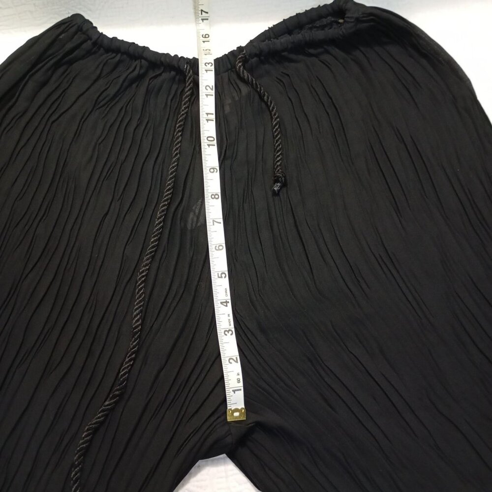 C'est Duo By Casablanca Black Crinkle Wide-Leg Pants With Drawstring Waist Sz S - Picture 11 of 13